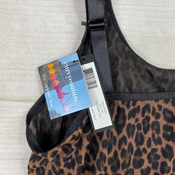 Curvy Couture Bodysuit Size 3XL Leopard Print Mesh Adjustable Stretch Top NWT - Picture 4 of 10
